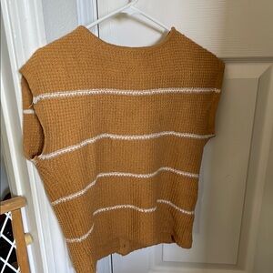 Tan Sleeveless Madewell Knit Top with White Stripes - XS